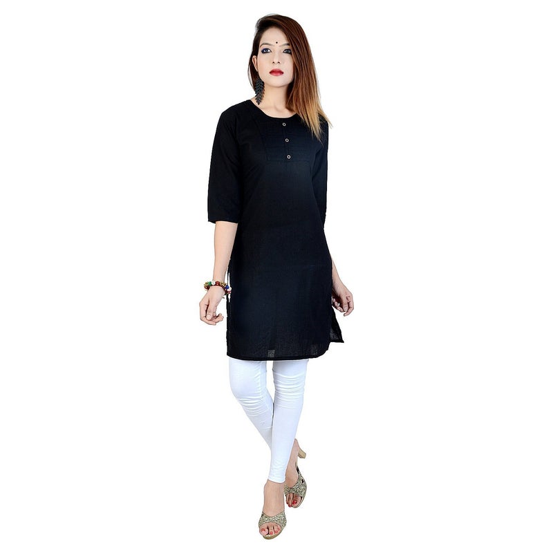 Chichi Women's Indian Plain Cotton Kurti Top, Black, XX-Large - Image 1
